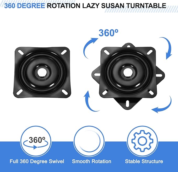 uxcell 2Pcs 5" Bar Stool Swivel Replacement, 360° Rotation Lazy Susan Turntable, Square Ball Bearing Seat Swivel Base Mount Plate for Recliner Chair or Table, Black (125x1.8mm)