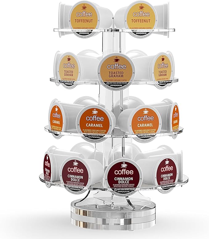 Crystal Clear Acrylic Coffee Pods Holder Carousel Compatible with 30 Keurig K-cup Pod And Nespresso Vertuo Capsuless, Space-Saving Coffee Pod Storage Organizer for Small Countertop