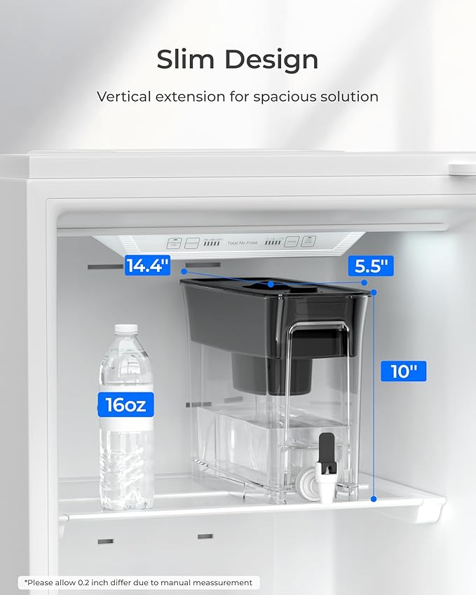 Waterdrop 35-Cup Slim Water Filter Dispenser, Large Capacity, 200-Gallon Long-Life, Faster Filtration, Reduces Chlorine, PFOA/PFOS and More, BPA Free, Black (with 1 Filter)