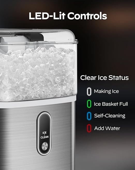 Nugget Ice Maker Countertop, HOMEZAY Pebble Ice Maker with Soft Chewable Pellet Ice, 33 lbs per Day, Compact Ice Machine with Self-Cleaning & LED Indicator for Home, Kitchen, Camping, RV, Office