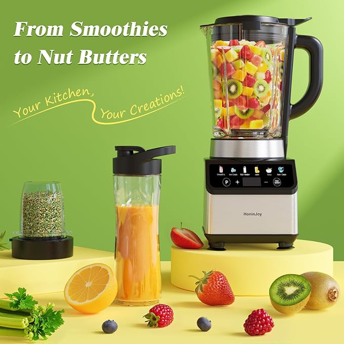 Blenders for Kitchen, Countertop Smoothie Blender with 51oz Glass Pitcher, Grinder & To-Go Cup Combo, 10 Speeds Digital Touchscreen Blender for Smoothies, Shake, Crush Ice, Dishwasher Safe