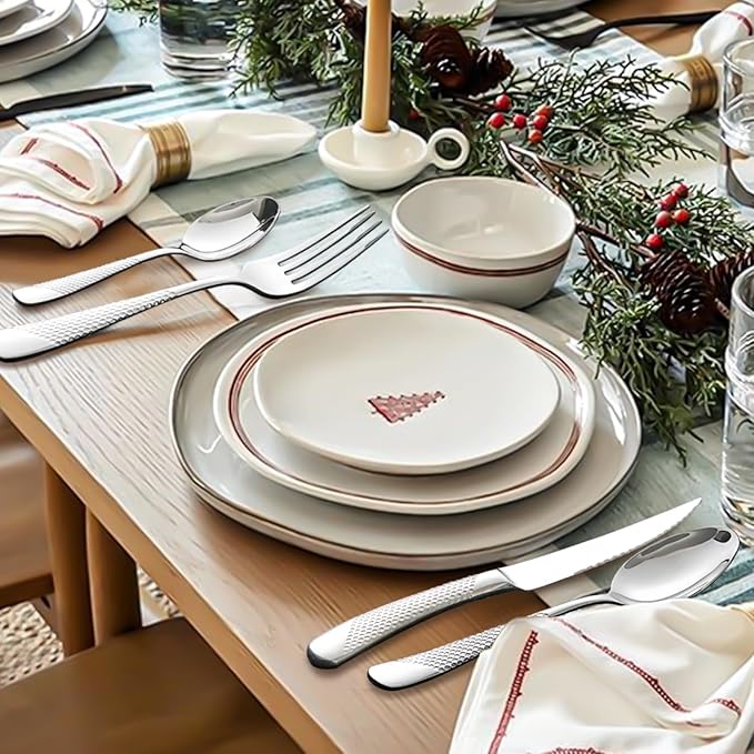 Flatware Set for 8 Persons, 32 Piece Stainless Steel Steak Knife Silverware Set Including Forks and Spoons for Home, Restaurant, Wedding, Party