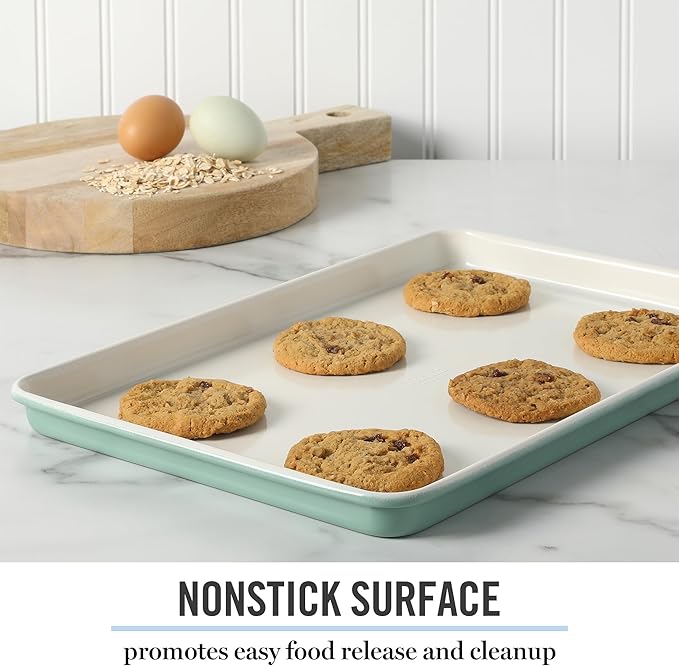 Martha Stewart Gallen 15 x 10 Inch Nonstick Carbon Steel Cookie Sheet – Teal, Durable Bakeware for Even Baking and Easy Cleanup