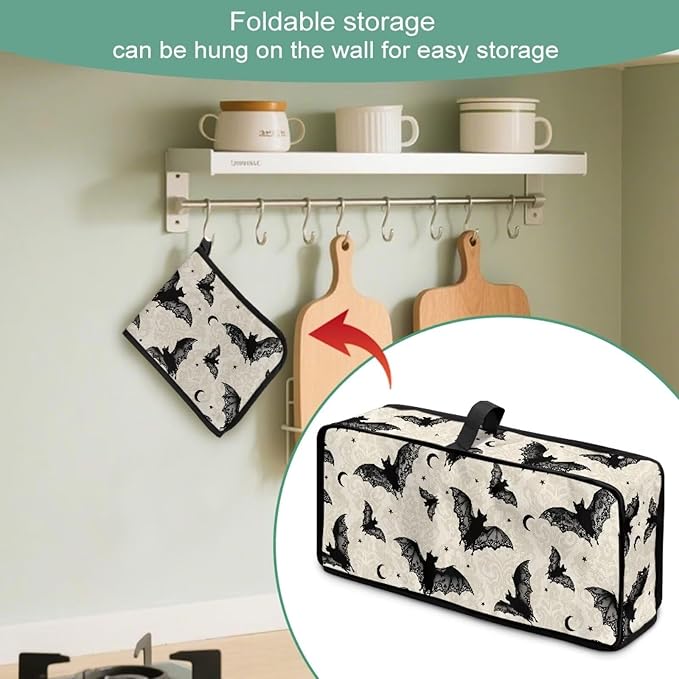 Halloween Toaster 2 Slice Cover Washable Toaster Cover Pretty Floral Small Appliance Covers Dustproof Kitchen Appliance Covers with Top Handle, Bat Print