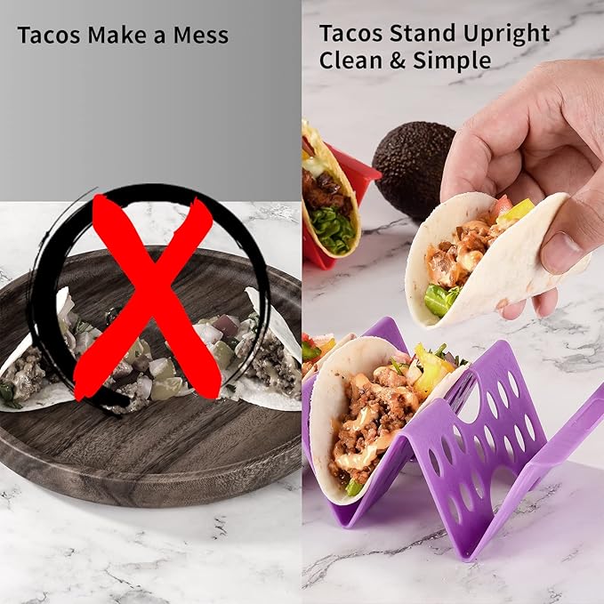 Set of 48 Colorful Taco Holder Stand, Plastic Taco Plates Hold up to 3 Tacos Each, Hard Sturdy Taco Shell Holder, Fiesta Taco Plate, Taco Tray, Dishwasher Microwave Safe, Taco Plates Disposable