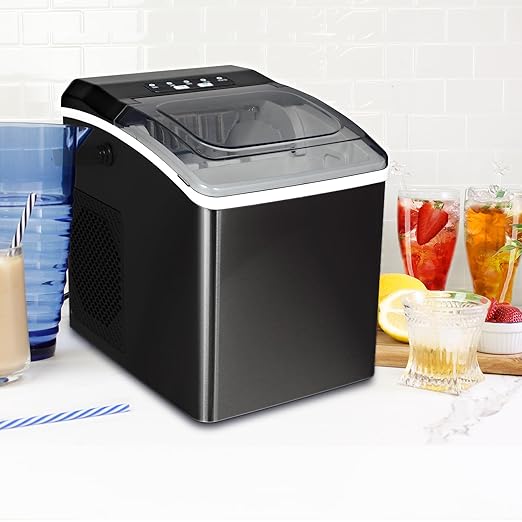 Koolatron Ice Makers Countertop Portable Ice Machine 2 Sizes Bullet Ice Cubes Ready in 6 Mins 26.5lbs/Day with Ice Scoop and Basket Digital Controls LED Indicators for Parties/Home/Office/Bar, Black