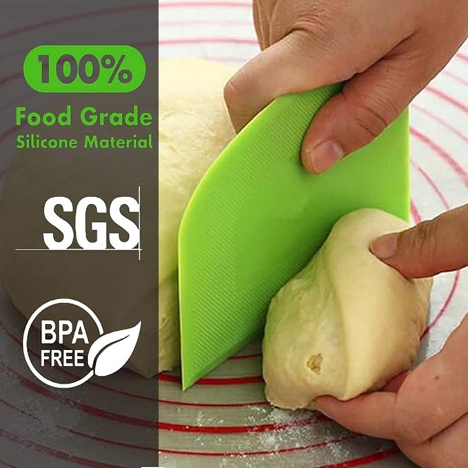 SURDOCA Dough Scraper Bench Scraper - 3P 9.5x6.1" Plastic Flexible Bowl Scraper, Sharp Edge & Angles Cake Scraper. Non-Slip Bakeware Decorating Tools Sculpting & Modeling Tools - Green+Blue+Green