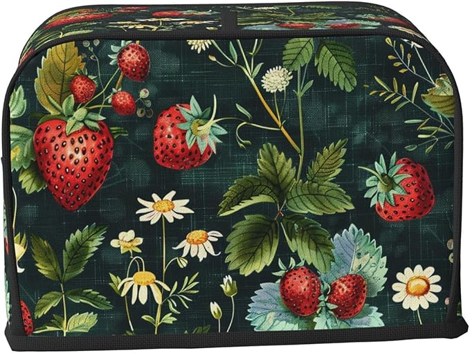 Red Strawberries Toaster Cover 2 Slice, Cute Rural Bread Machine Cover, Washable Dust-Proof Cover for Kitchen Small Appliance Cover,with Top Handle