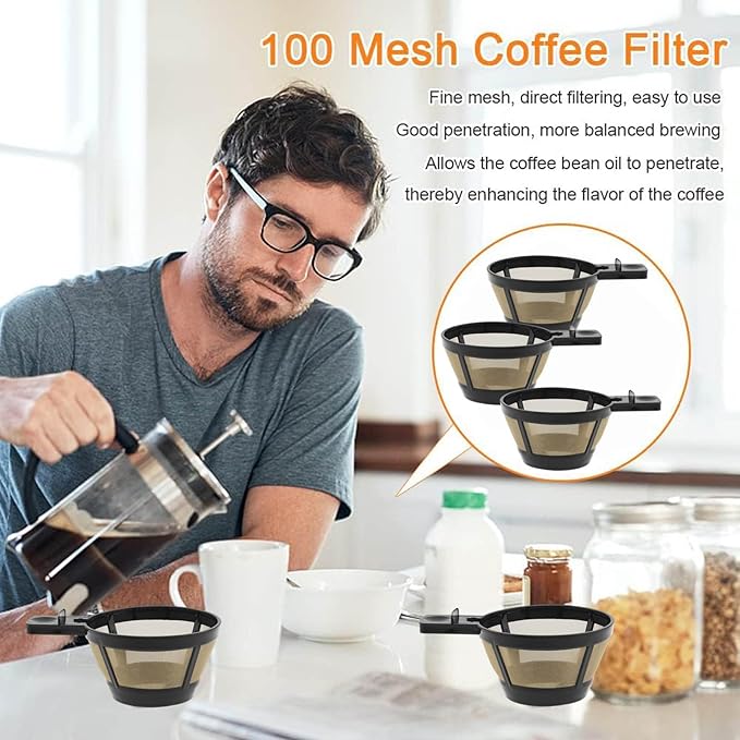 Reusable Single Coffee Filter Baskets 3PC, Coffee Basket Grounds Filters Replacement, Compatible with Hamilton 2-Way Brewer Coffee Maker Filters Models 49980A, 49980Z, 47650, 49933 Accessories Part