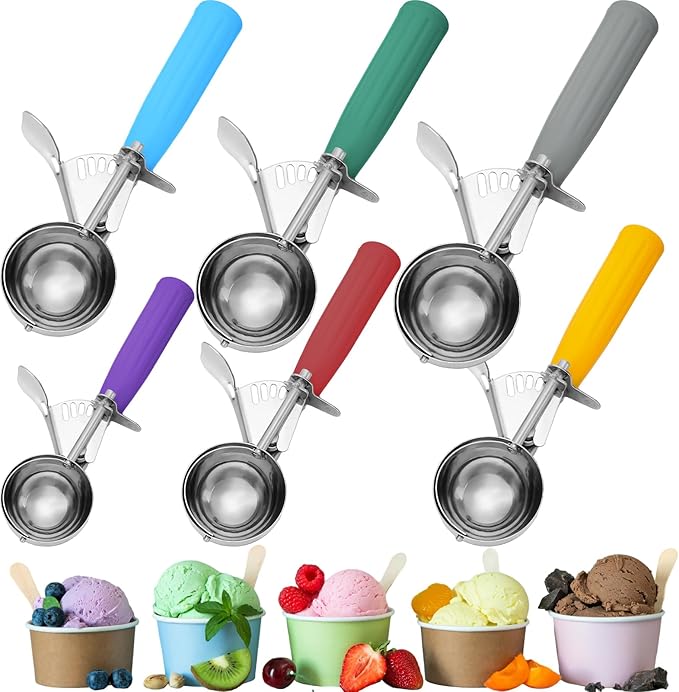 Hsei 6 Pcs Ice Cream Scoops Stainless Steel Cookie Portion Scoop with Handle for Baking Food Cookie Dough Cupcake Batter (Multi Color,40mm to 70mm)
