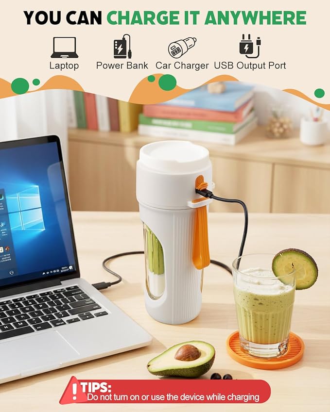 Portable Blender for Smoothies, BPA Free Mini Blender for Mixing Protein Powder, 15 Oz Dishwasher Safe Portable Bottle with 12-Blade, Rechargable Sport Bottle Compact and Easy to Clean