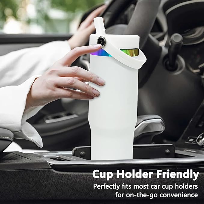30 oz Tumbler Bulk with Handle and Straw, Vacuum Insulated Tumblers with Flip Straw and Top Handle, Leakproof Powder Coated Tumbler, Stainless Steel Travel Mug for Coffee Water (White, 4 Pack)