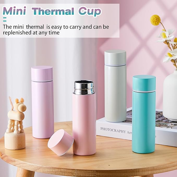 Irenare 5oz Mini Water Bottle Mini Insulated Stainless Steel Bottle Purse Water Bottle Cute Leak Proof Flask Keeps Drink Cold and Hot for Purse Women(Blue, Purple,2 Pieces)