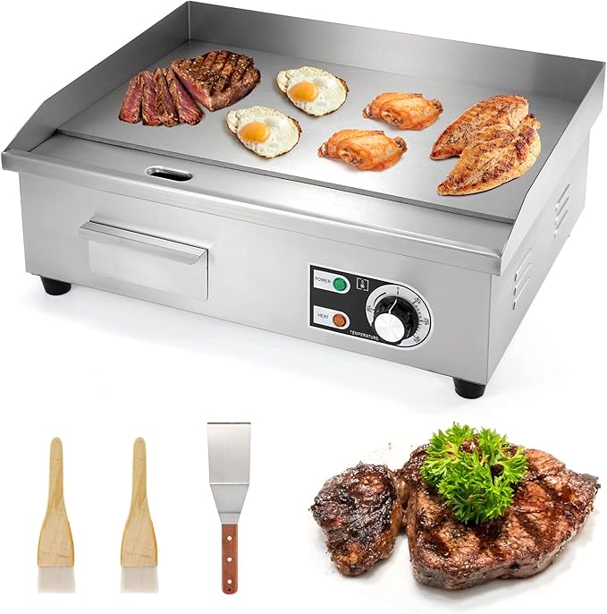 WICHEMI Commercial Electric Griddle 22" 3000W Flat Top Grill Countertop Griddle Stainless Steel Teppanyaki Grill w/Iron Cooking Plate for Restaurant Kitchen, 110V