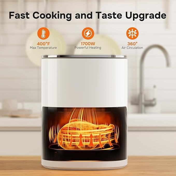 HealSmart 12-in-1 Air Fryer 6.34 Qt, Digital Preset Airfryer with Visible Window, Nonstick and Dishwasher-Safe Basket, Air Fry, Roast, Bake, Dehydrate, Fries, 1700W, Beige