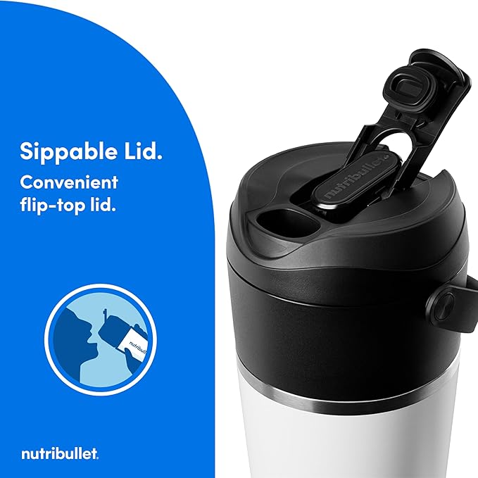 nutribullet Flip Portable Blender with Insulated Cup, White, NBPB50350AW
