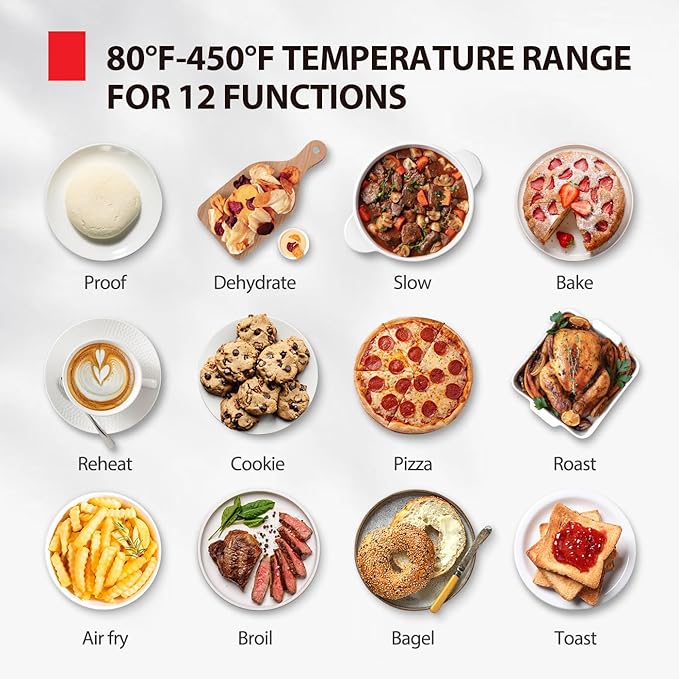 TOSHIBA ChefFry Air Fryer Toaster Oven Combo, 12-in-1 Convection Countertop Oven, 34QT / 32L Large Capacity, 1750W, Master Pizza Modes Design with Exclusive Dual-Temp Tech