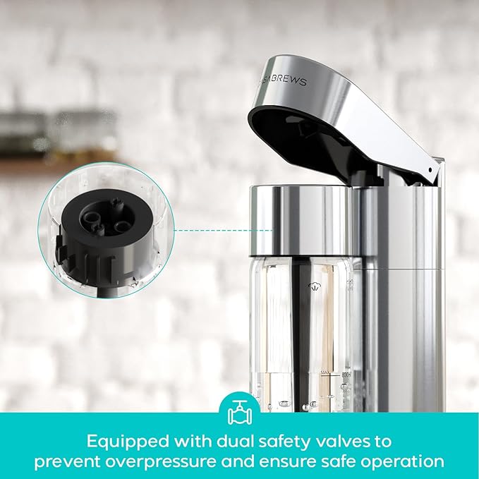 CASABREWS EDGE Soda Streaming Machine, Stainless Steel Sparkling Water Maker with Dual Safety Valves, BPA Free Bottle Soda Maker Carbonates Water, Wine, Juice, Uses 60L CO2 Carbonators (NOT Included).