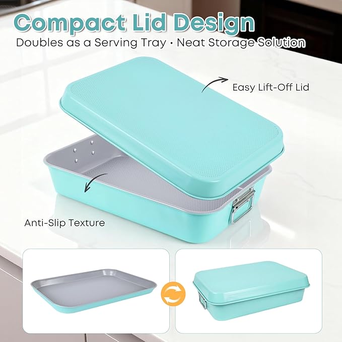 21-pieces Stackable Nonstick Bakeware Set, PTFE/PFOA/PFOS Free Baking Pans Set with Silicone Cup, Oven Mitt, Complete Kitchen Baking Kit for Cake & Loaf, Cookies, Cupcakes