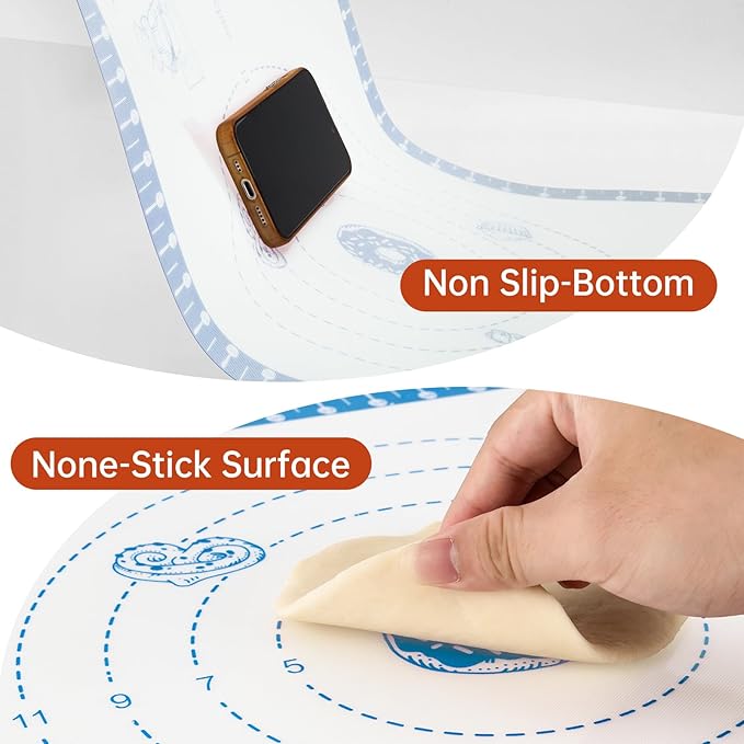 Silicone Baking Mat with 10 Useful Recipes, Silicone Mat for Baking,Cookie, Macaron, Pizza, Bread, Surdough,Silicone Sheet for Dough Rolling out 480°F Oven Safe