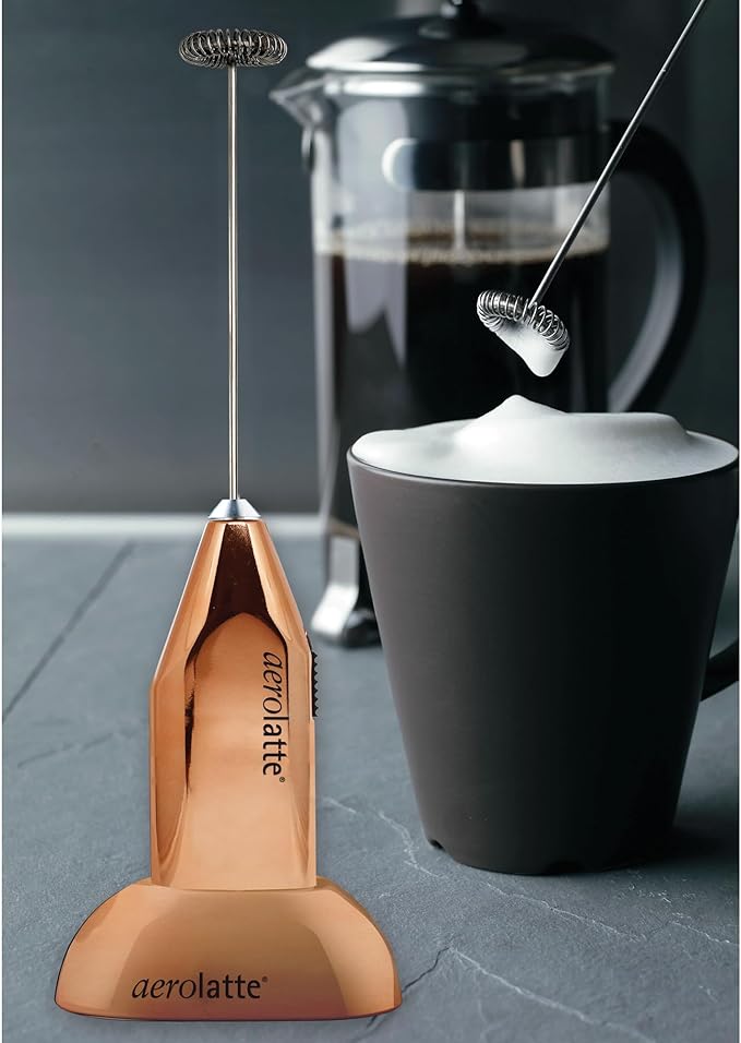 Aerolatte Milk Frother with Counter Stand, The Original Steam-Free Frother, Copper