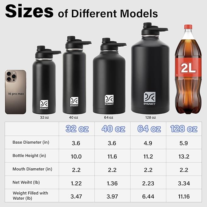 DYSANKY 40 oz Insulated Water Bottle | Thickened Stainless Steel Vacuum Metal Portable Sports Water Jug for Gym and Hiking with Straw, Carrier Bag, Handle Strap | BPA-Free 40 oz