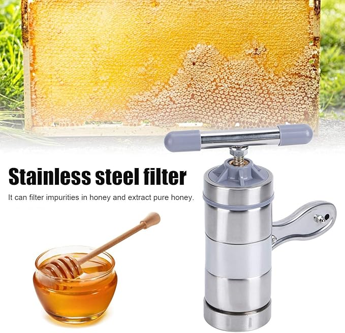 Manual Honey Press Extractor Stainless Steel Beeswax Presser for Beekeeping 650ML Suitable for Beekeepers Easy to Carry Portable Honey Extractor Equipment Including Filter Screen Honey Bottle Spoon