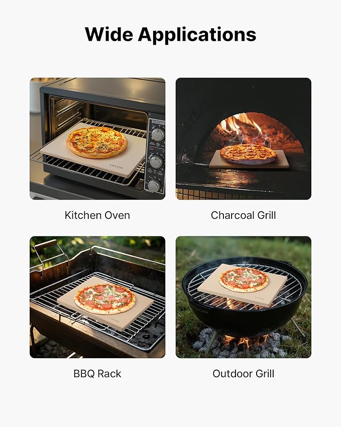 VEVOR Pizza Stone, 16 x 14 x 0.6 Inch Rectangular Cordierite Pizza Stone, Large Baking-Stone with Scraper, 1450℉ Heat-Resistant Cordierite Cooking Stones for Kitchen Bake Oven, BBQ Grill