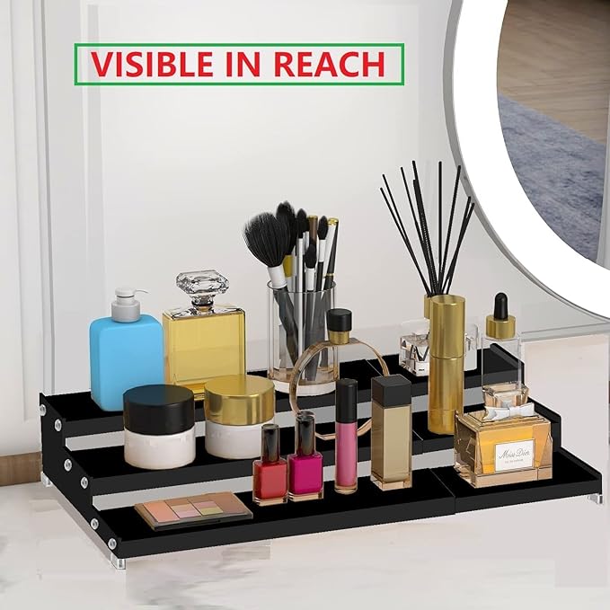 Jojocross Spice Rack Organizer for Cabinet, 3 Tier Expandable Spices Storage, Great for Kitchen Cabinets, Cupboard,Pantry and Countertop More 2 Packs/Black