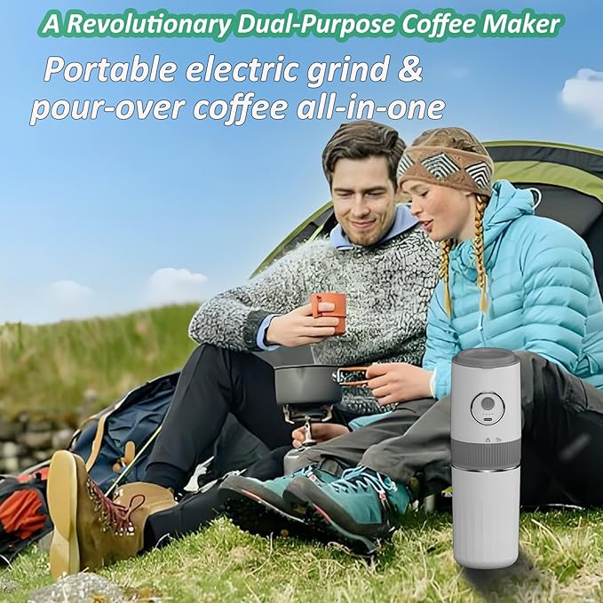 Portable Electric Coffee Grinder and Brewing Kit, Rechargeable, Conical Burr Mini Coffee Grinder with Filter, 32g Capacity & Coffee Cup for Camping, Travel, Office, Espresso, Pour Over, etc (White)