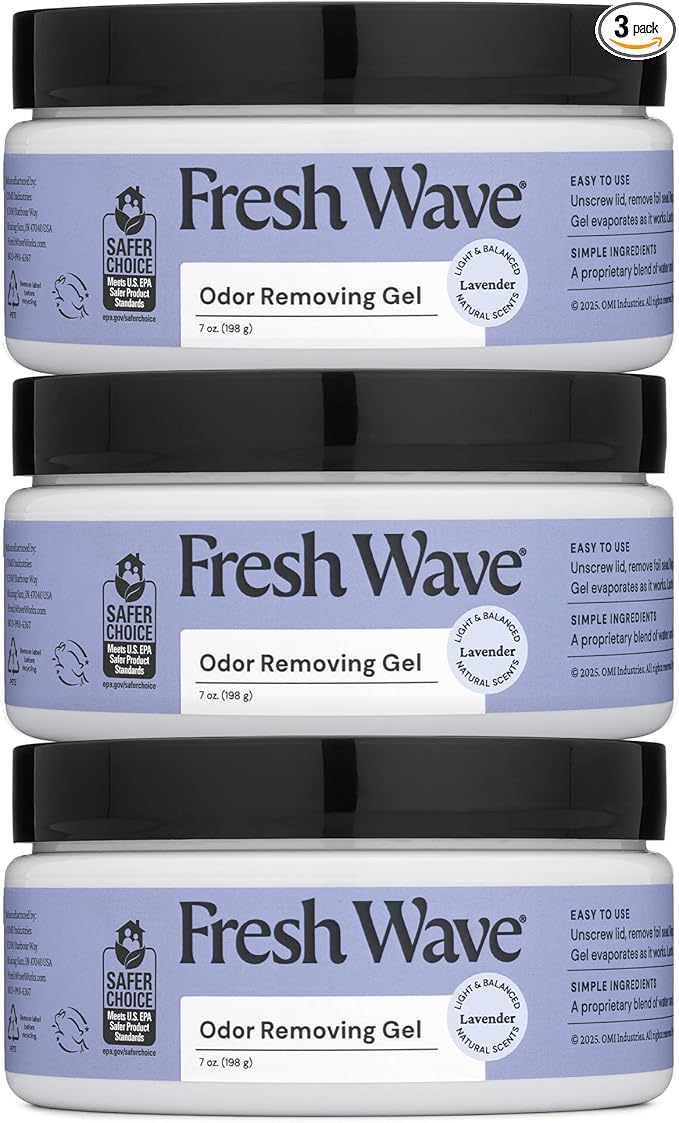 Fresh Wave Lavender Odor Removing Gel, 7 oz., Pack of 3 - Safer Odor Absorbers for Home, Natural Plant-Based Odor Eliminator, Every 7 oz. lasts 15-30 Days, For Cooking, Trash & Pets