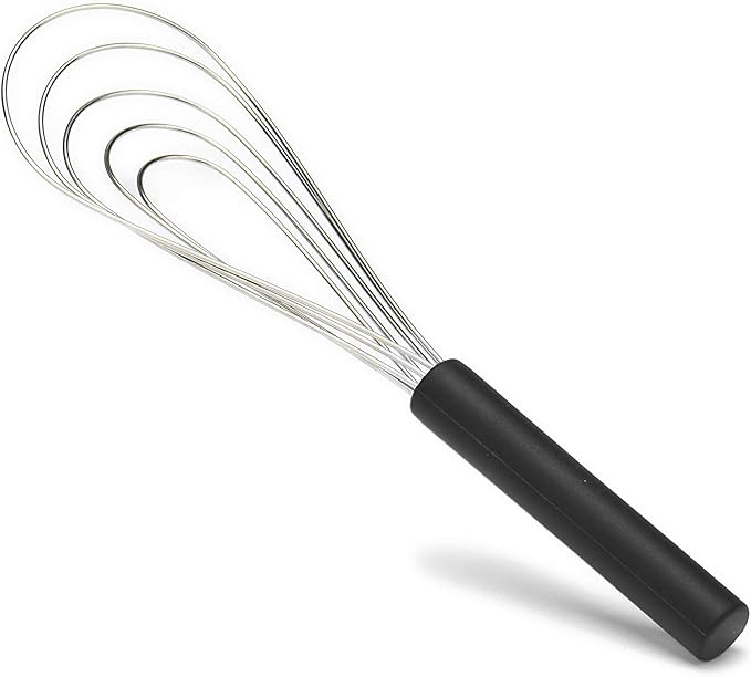 Flat Whisk Silicone Handle Non Slip 10" - 5 Wires Whisk with 10 Heads for Kitchen Cooking Color by Jell-Cell (Black)