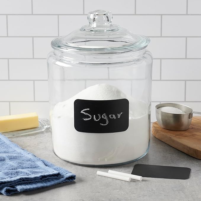 Anchor Hocking Heritage Hill Glass Jar with Lid, 2 Gallon Capacity, with 2 Chalkboard Labels and Chalk