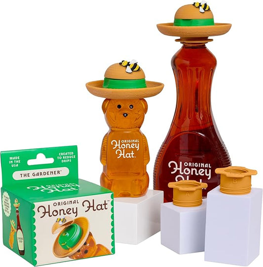 "The Gardener" Patented Drip-Catching Lid Replacement for Honey Bear Bottles & Table Syrup Bottles/No Mess Kitchen Gadget/Honey & Table Syrup Bottle Topper/Made in USA