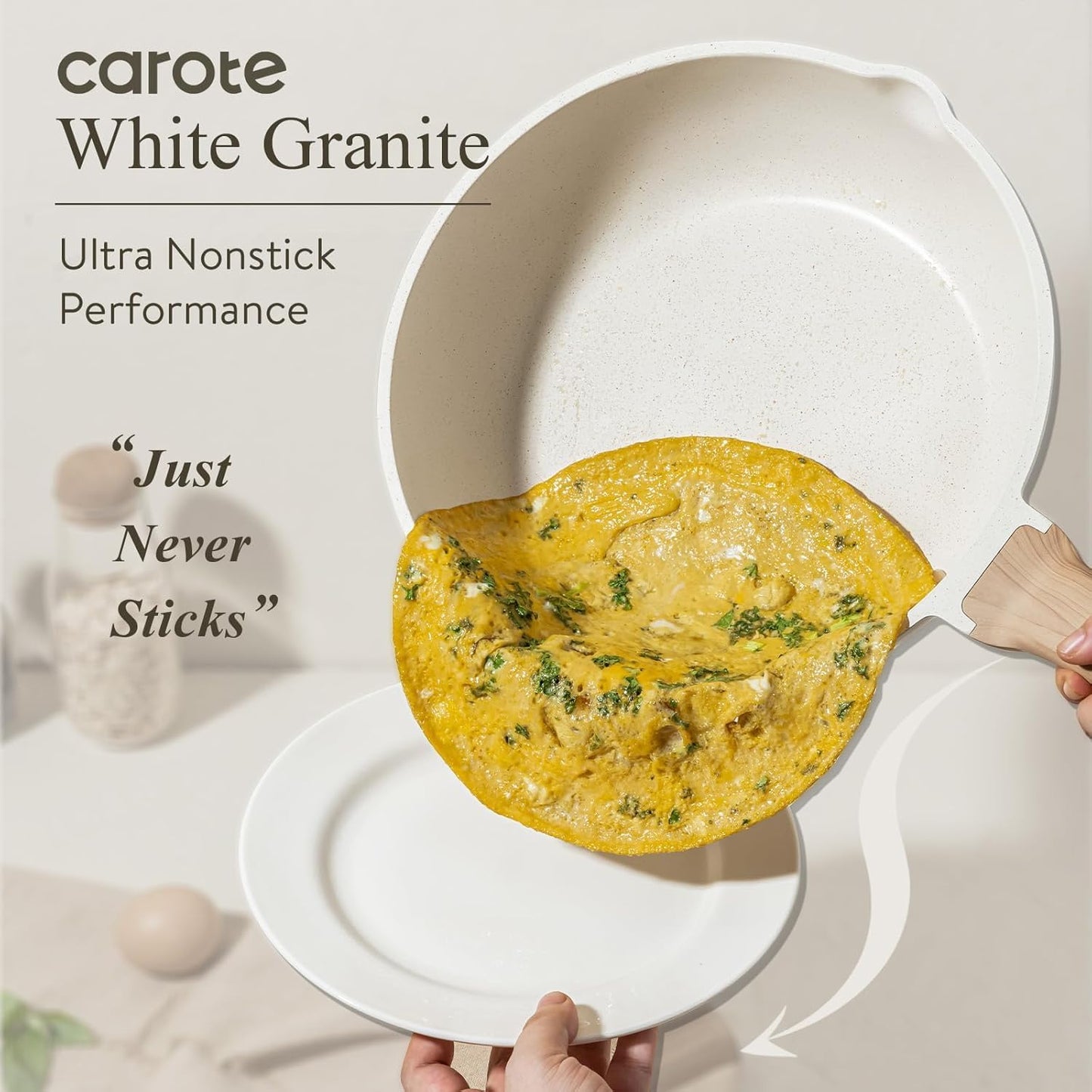 CAROTE 12 Inch Non Stick Frying Pan with Lid,White Granite Nonstick Skillet Omelet Pans, Egg Pan Granite Cookware, PFOS & PFOA Free