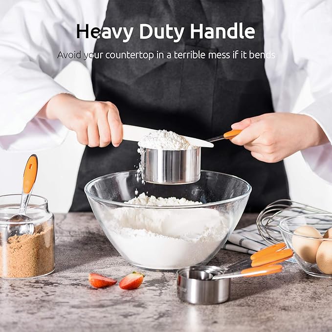 U-Taste 18/8 Stainless Steel Measuring Cups and Spoons Set and 18/0 Stainless Steel Offset Icing Spatula Set (Orange)