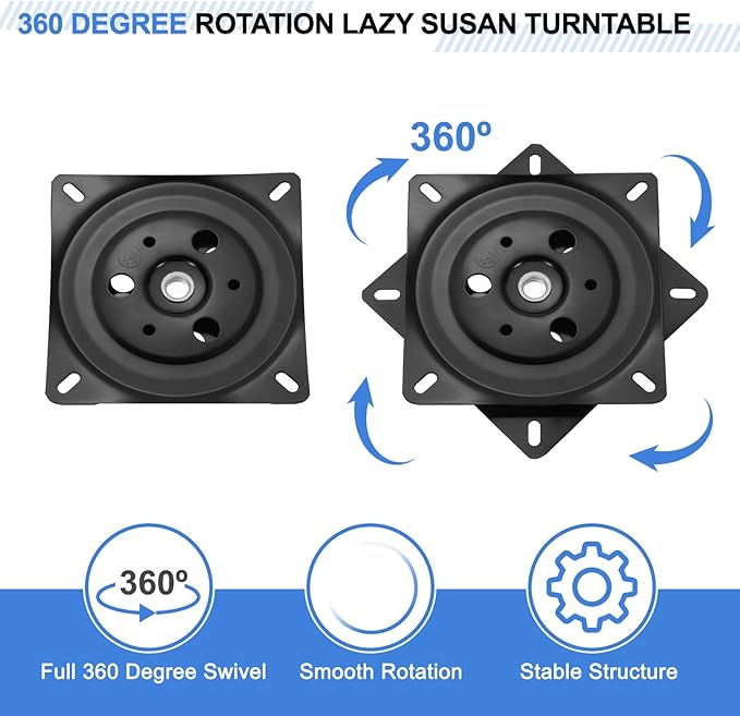 uxcell 6" Bar Stool Swivel Replacement, 360° Rotation Lazy Susan Turntable, Square Semi-Ball Bearing Seat Swivel Base Mount Plate for Recliner Chair or Table, Black (150x1.5mm)