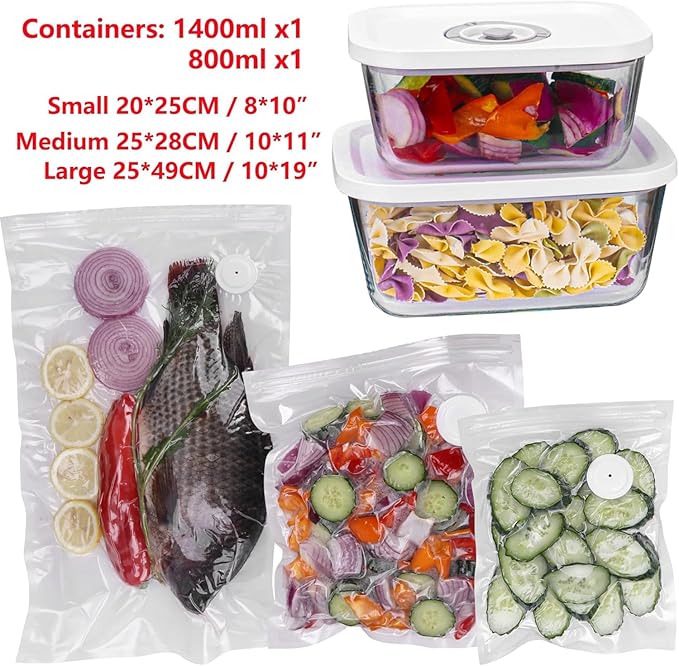 Handheld Vacuum Sealer for Food Powerful Vacuum Sealer Machine,Seal Meal Saver,Portable Food Sealer (Vacuum Sealer Machine + 2 Glass Vacuum Containers + 30 Reusable Vacuum Bags）