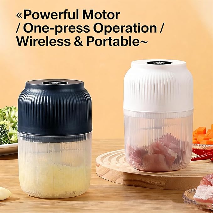 Electric Garlic Chopper, Mini Portable Veggie Cutter, Veggie Chopper with Container and Lid, Rechargeable Cordless Food Chopper for Garlic, Onion, Chili, Fruits Vegetables (Blue*2)