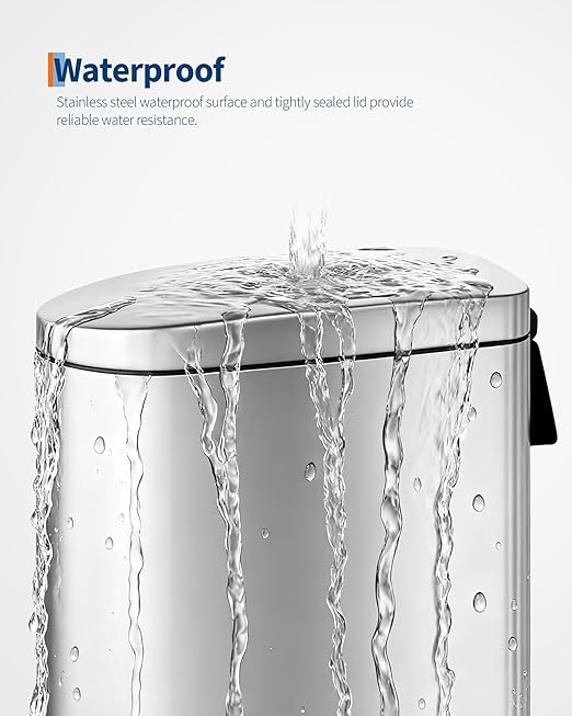 GarveeHome 2.6 Gallon Bathroom Trash Can, Space-Saving Slim Stainless Steel Step-On Garbage Bin with Soft Close Lid, Removable Inner Bucket for Bathroom & Bedroom, Silver