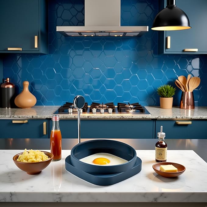 Blue Fried Egg High Temperature Resistance Flexible Food Grade Double-sided Square Round Egg Fryer Mould Egg Rings for Home Fried Egg Ring Egg Poachers Specialty Cookware Kitchen and Dining