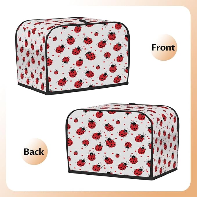 2 Slice Toaster Cover,Red Ladybug On White Small Kitchen Appliance Bread Machine Cover with Pockets,Dust & Fingerprint Protection