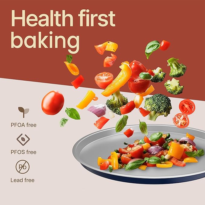 Bakken Swiss Pizza Tray Set 3-Piece – Gray Ceramic Coating, Non-Stick, Round Steel Pizza Pans - Dishwasher Safe, Premium Bakeware for Home Cooking Heatly coating