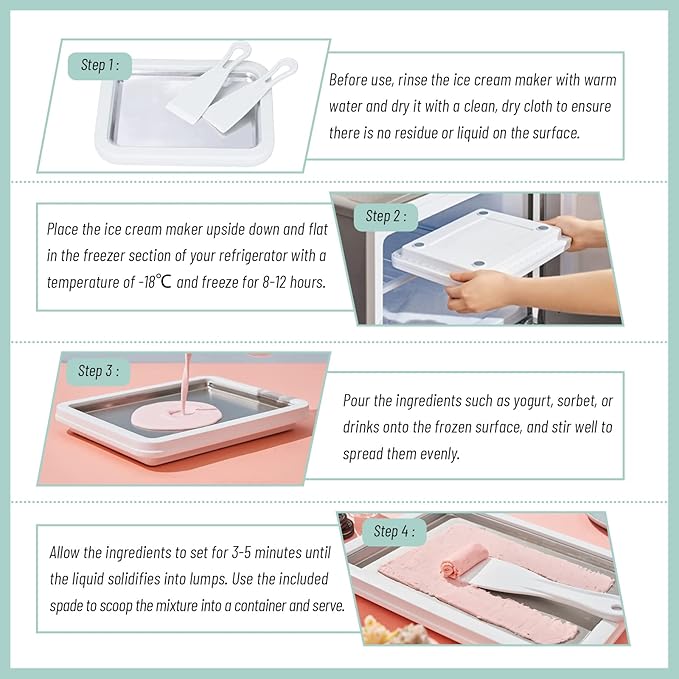 Instant Ice Cream Maker, Rolled Ice Cream Maker, Frozen Yoghurt Plate Instant Gelato Pan/Roll, Homemade DIY for Fun Parent-Child Activities Families White