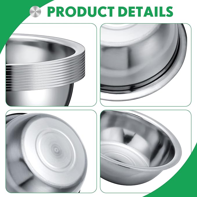 Pinkunn 12 Pcs Stainless Steel Mixing Bowls, Nesting Metal Salad Prep Bowls Bulk Reusable Baking Food Container Large Medium Small for Kitchen Hotel Restaurant Cooking, Silver (11 x 3.54 Inch)
