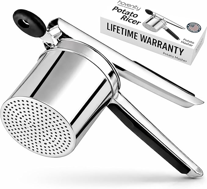 Large 15oz Potato Ricer Fixed Disc - Heavy Duty Stainless Steel Potato Masher and Ricer for Mashed Potatoes | Non Slip Baby Food Squeezer, Kitchen Gadget Tool for Food Press & Food Mill