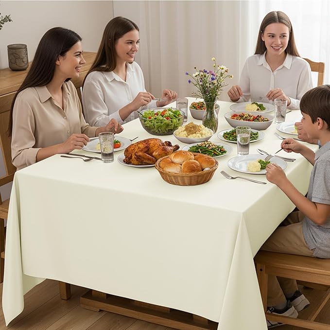 10-Pack Ivory Tablecloths for Rectangle Tables, 60 x 102 Inches, Stain-Resistant Polyester Fabric for 6 Foot Tables - Washable Table Covers for Weddings, Banquets, Birthday Parties, Events