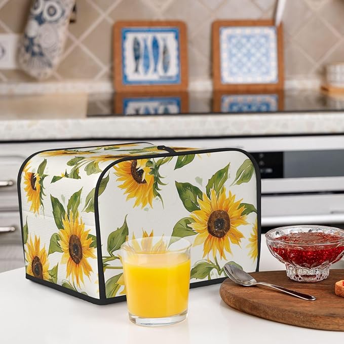 Sunflowers Covers for 4 Slice Toasters,Cute Country Bread Machine Cover with Handle,Washable Stain Resistant Kitchen Small Appliance Cover Dining Decor
