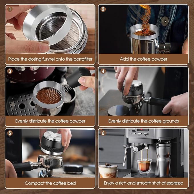 Reoszeank 51mm Espresso Accessories Kit, Coffee Distributor and Tamper Leveler, WDT Tool and Dosing Funnel Set Fits Delonghi CASABREWS and atatix 51 mm Espresso Machines and Portafilters