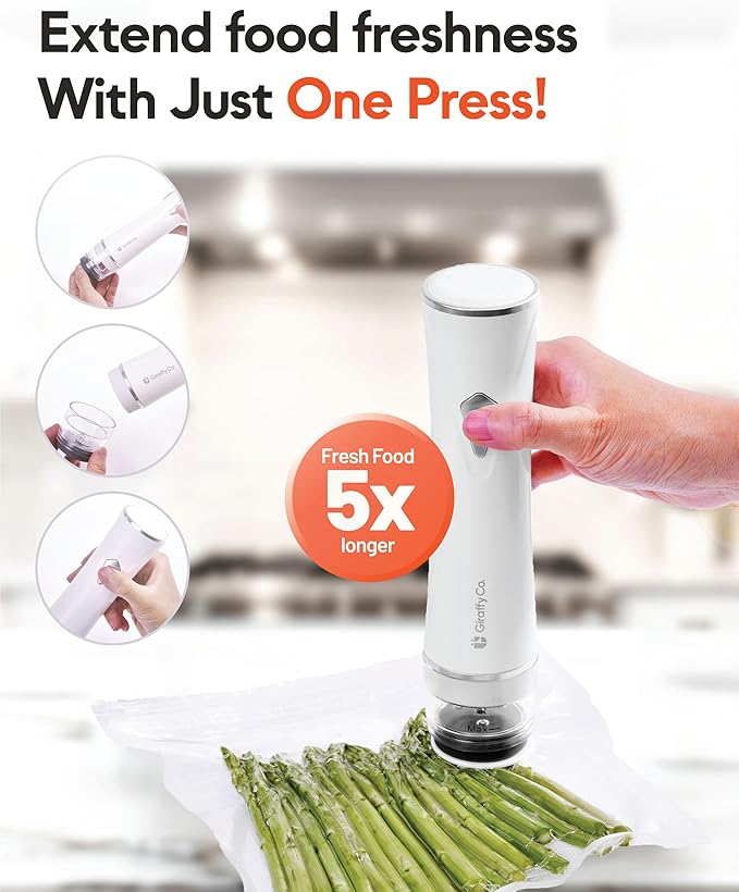 Vacuum Sealer Machine with Visible Water Tank, 30 Reusable Bags (S, M, L - 10 Each), Foldable Drying Rack, and Charging Cable – Compact & Powerful Handheld Food Sealer for Freshness